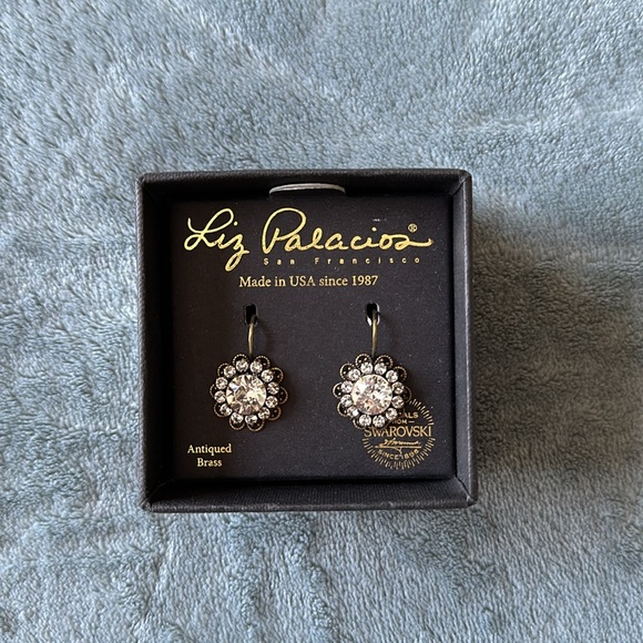 liz palacios Jewelry - Antiqued brass Swarovski earrings.